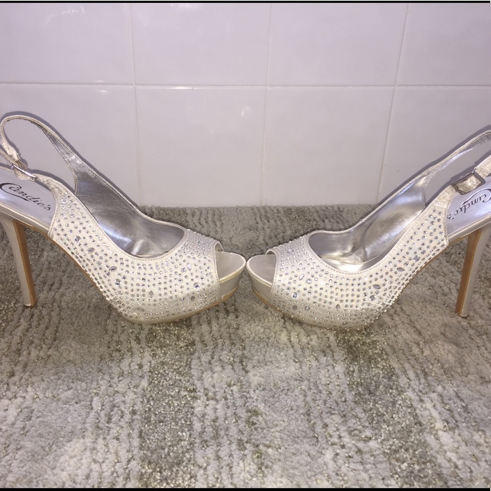 Candies Silver Rhinestone Platform Stilettos 9.5